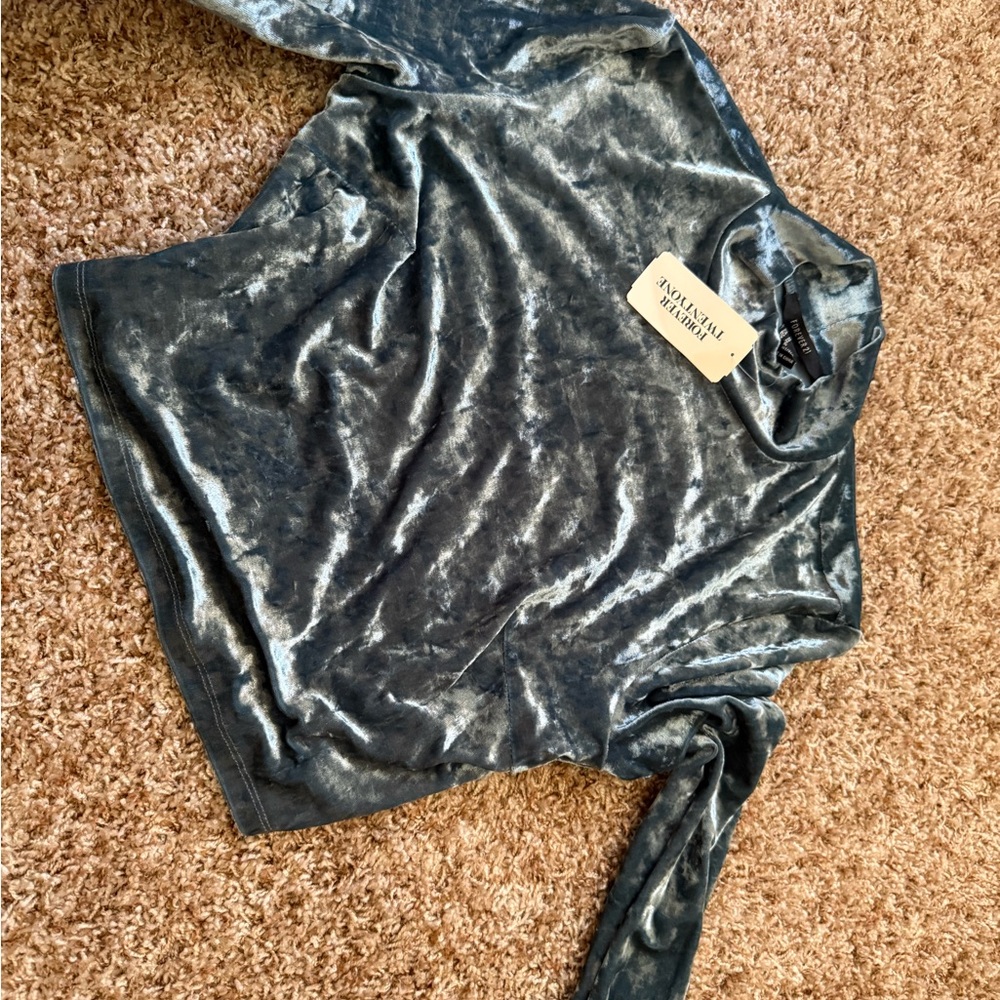 Forever 21 Silver Crushed Velvet Long Sleeve Top